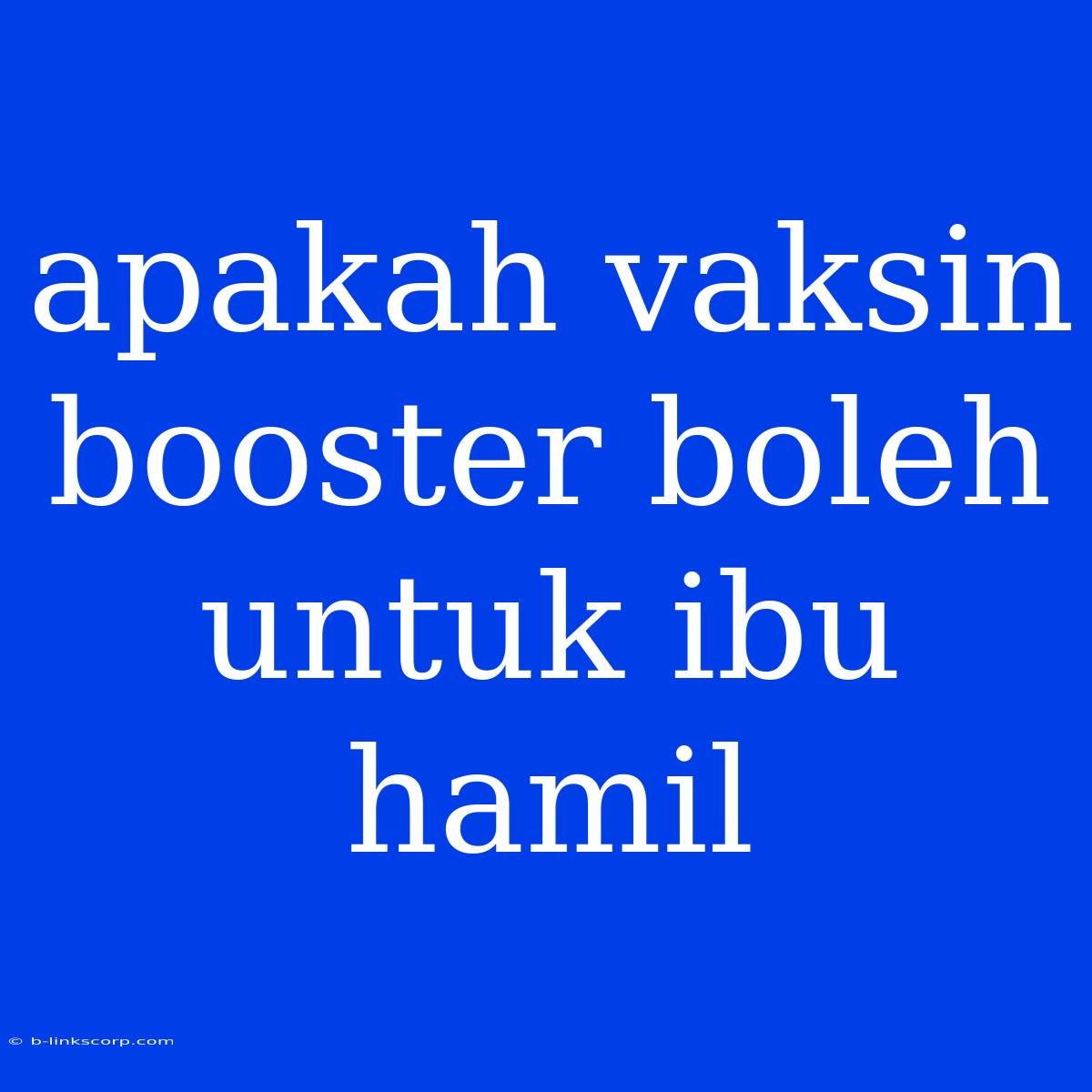 Apakah Vaksin Booster Boleh Untuk Ibu Hamil