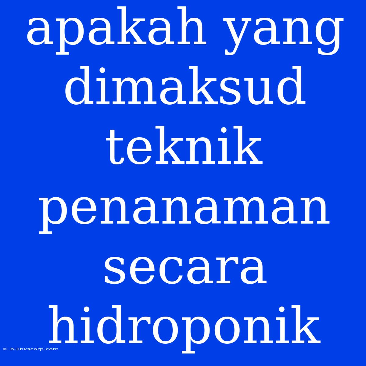 Apakah Yang Dimaksud Teknik Penanaman Secara Hidroponik