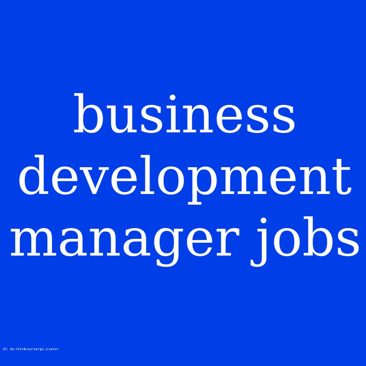 Business Development Manager Jobs