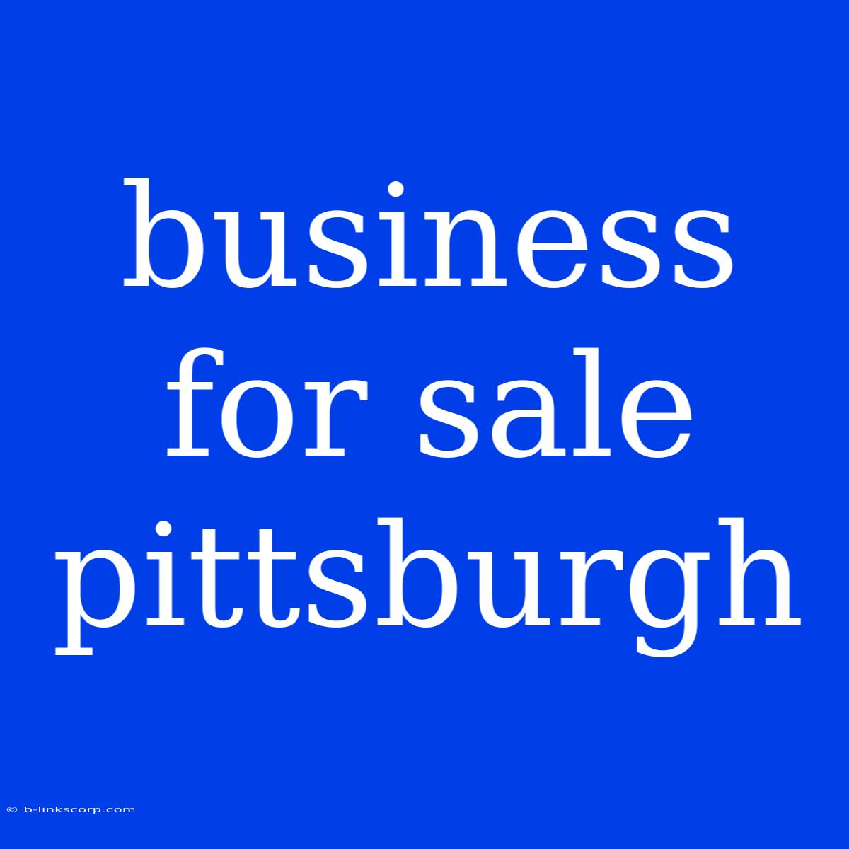 Business For Sale Pittsburgh