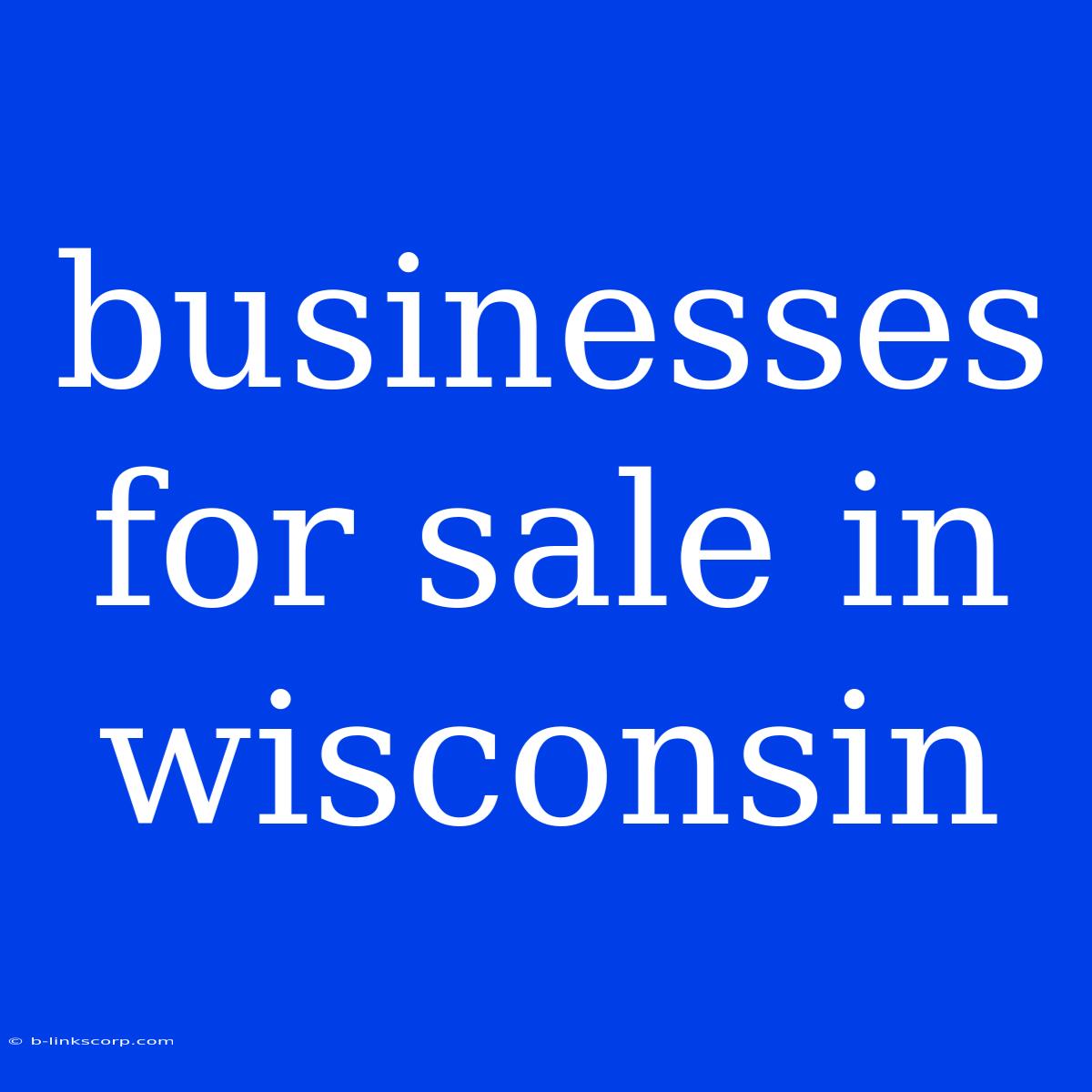 Businesses For Sale In Wisconsin