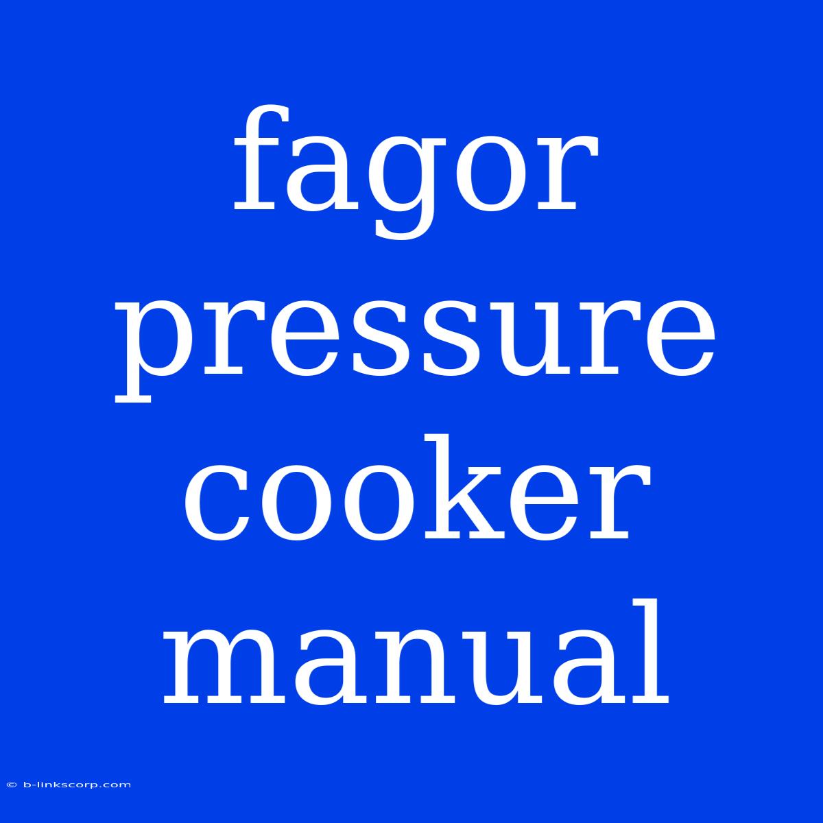 Fagor Pressure Cooker Manual