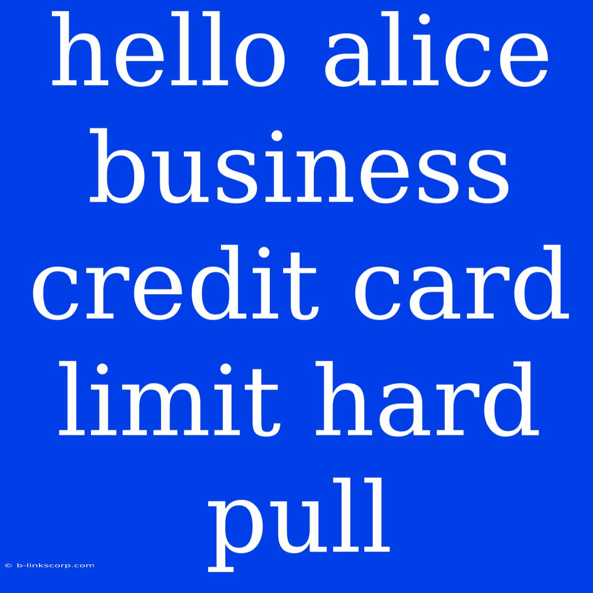 Hello Alice Business Credit Card Limit Hard Pull