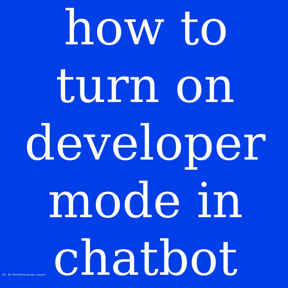 How To Turn On Developer Mode In Chatbot