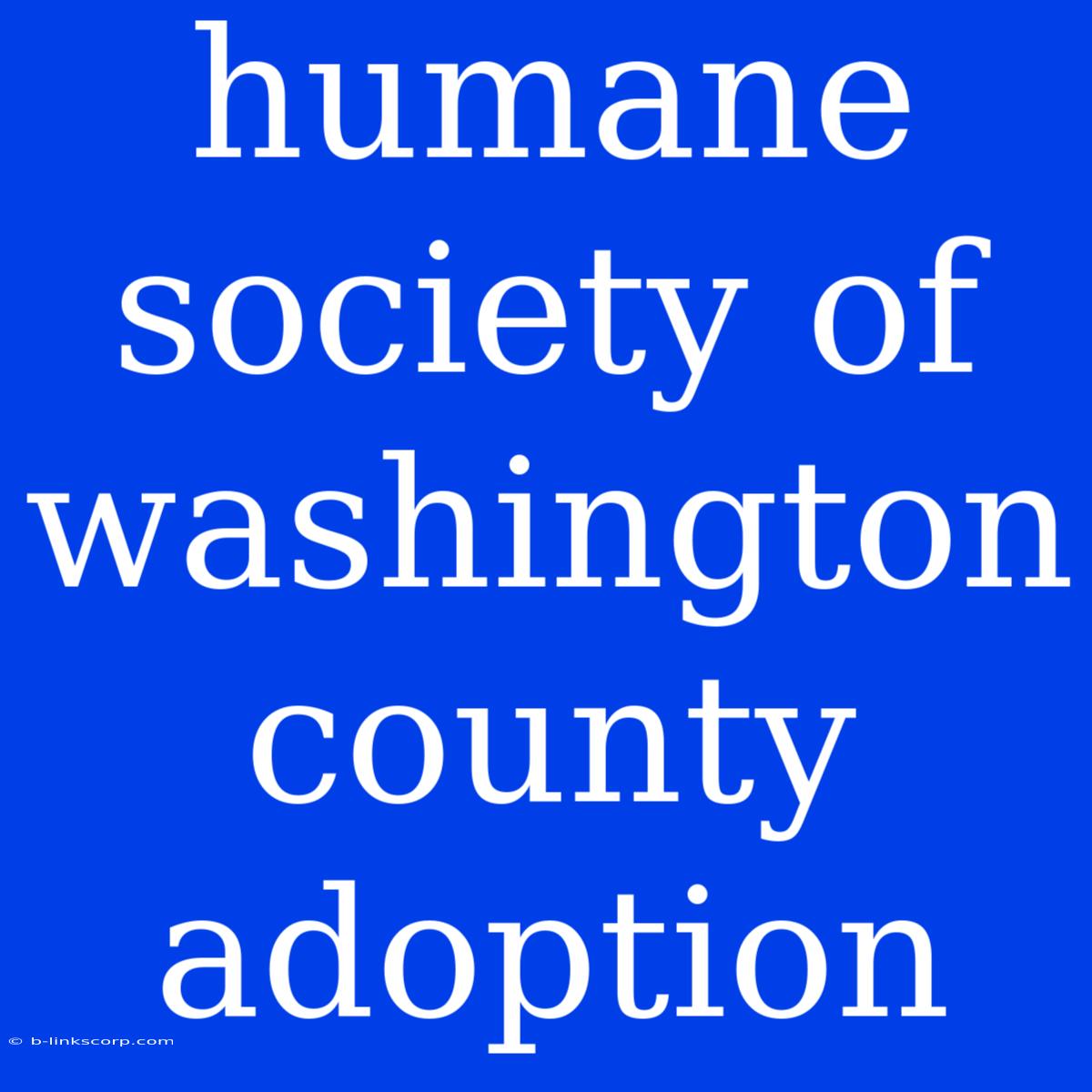 Humane Society Of Washington County Adoption