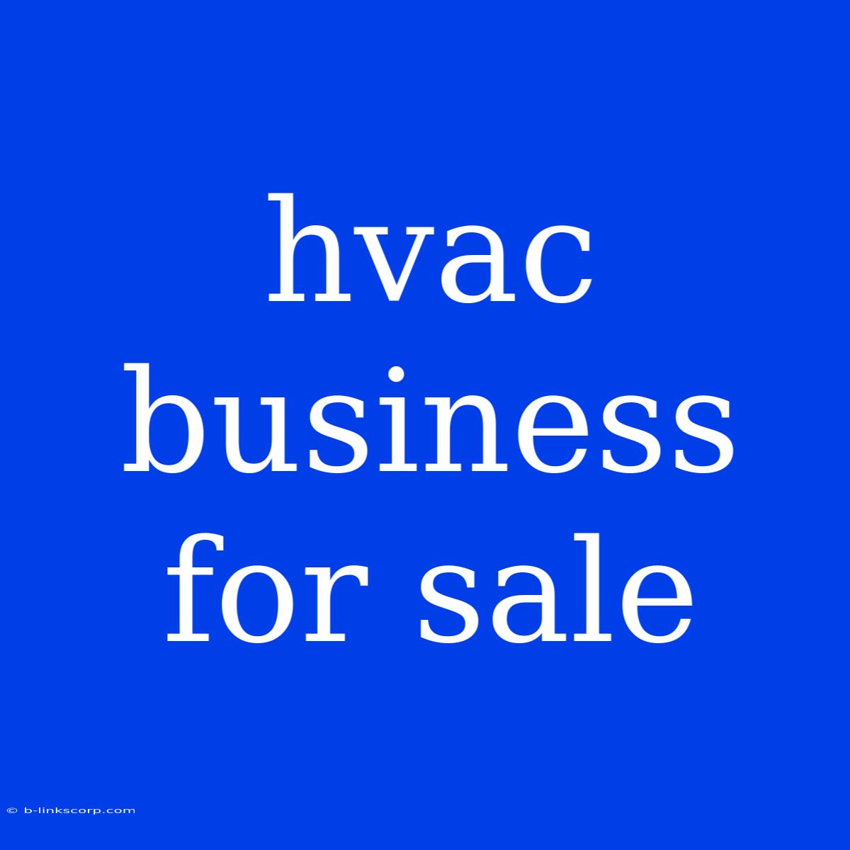 Hvac Business For Sale