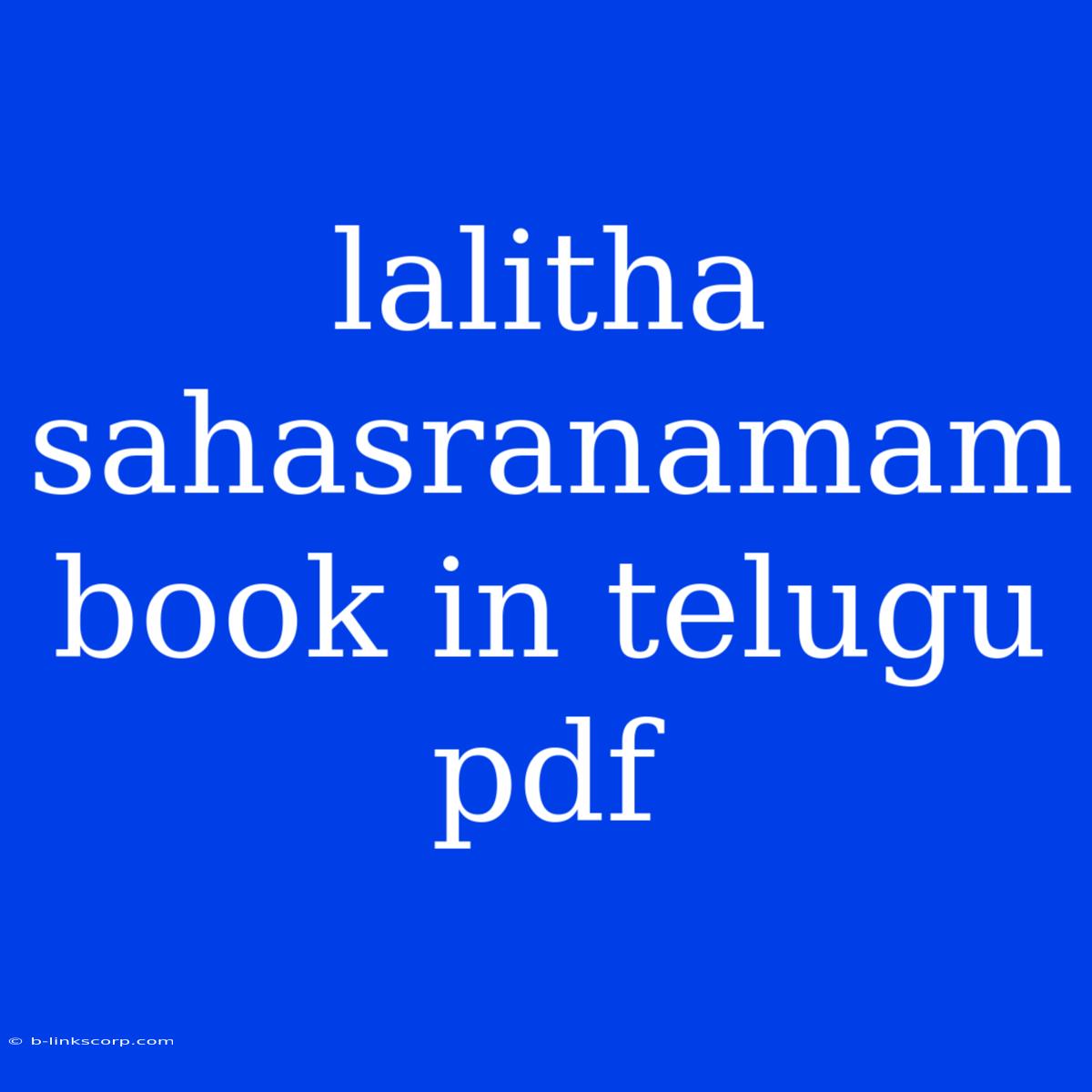 Lalitha Sahasranamam Book In Telugu Pdf