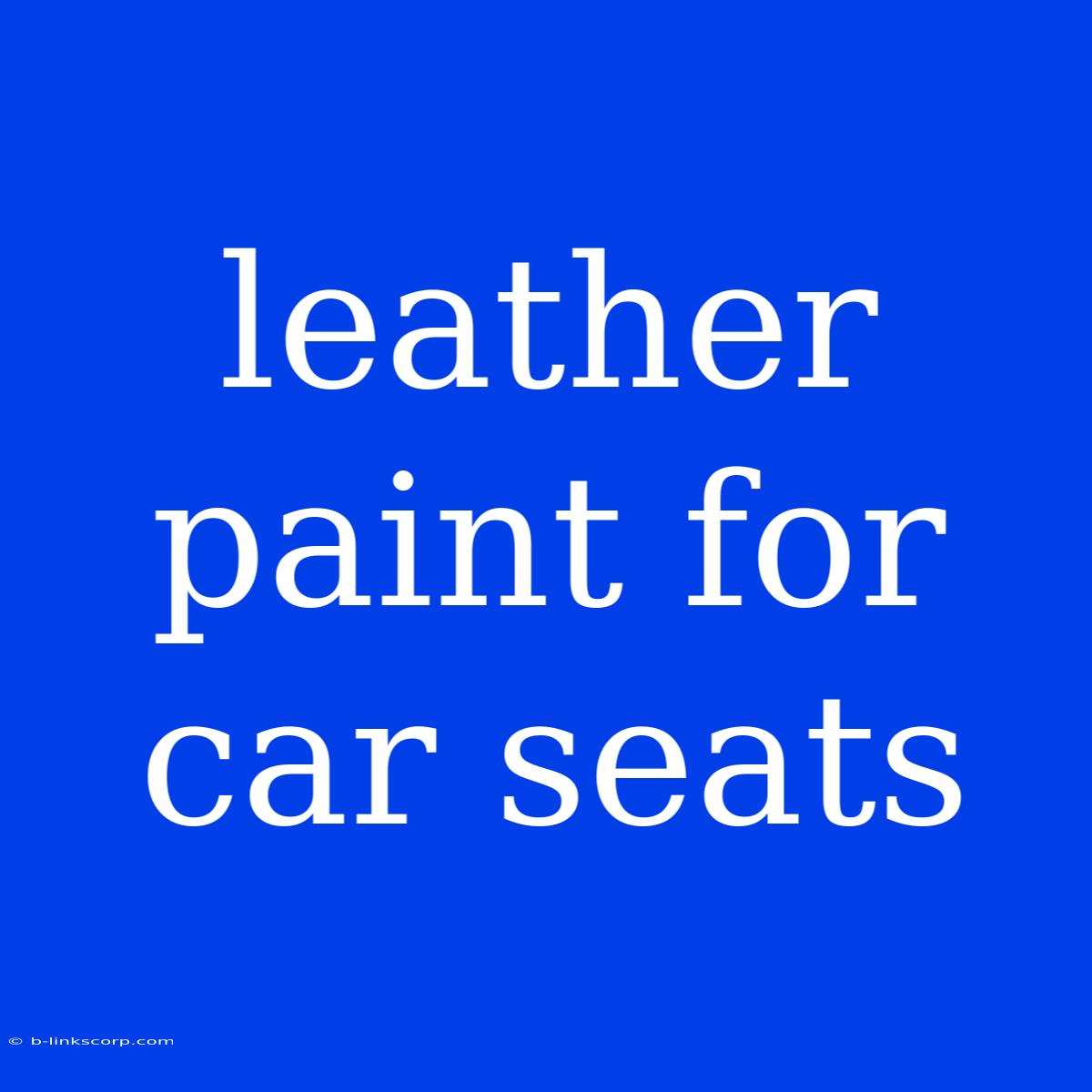 Leather Paint For Car Seats