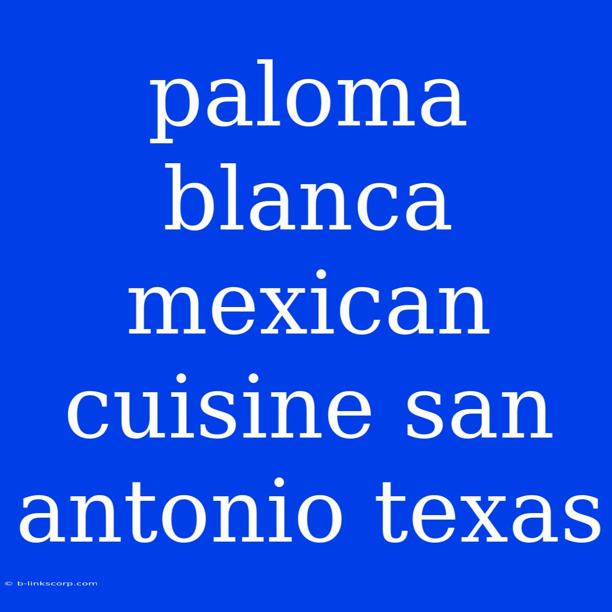 Paloma Blanca Mexican Cuisine San Antonio Texas