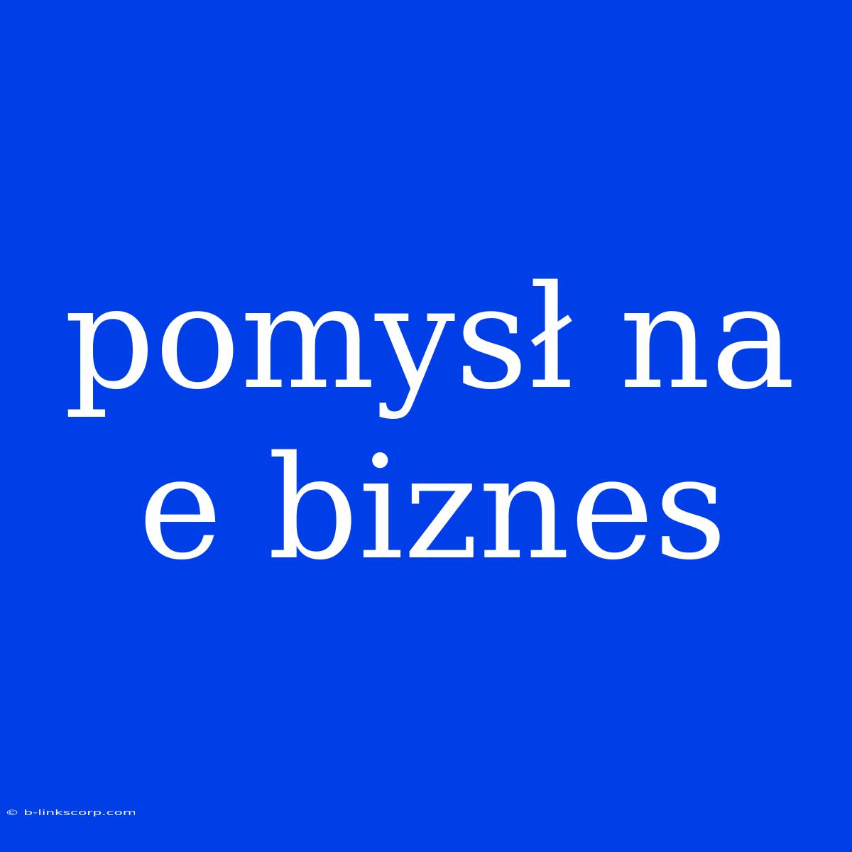 Pomysł Na E Biznes