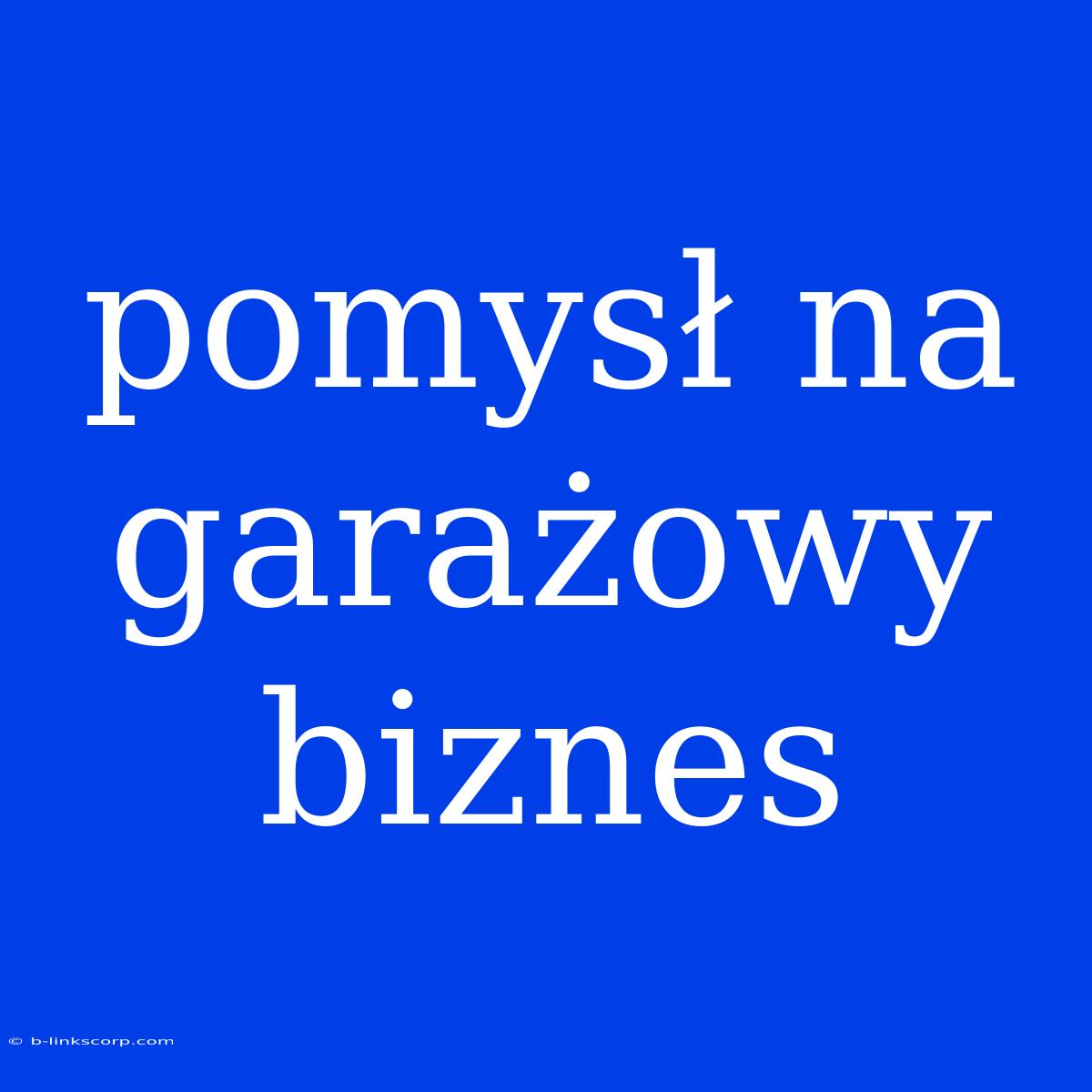 Pomysł Na Garażowy Biznes