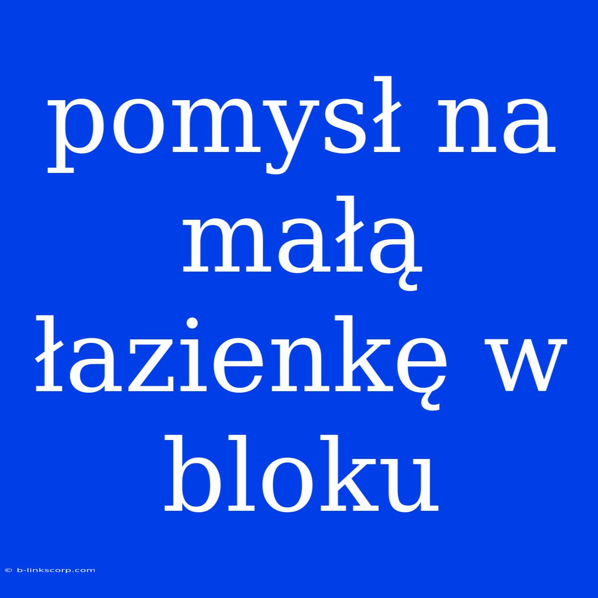 Pomysł Na Małą Łazienkę W Bloku