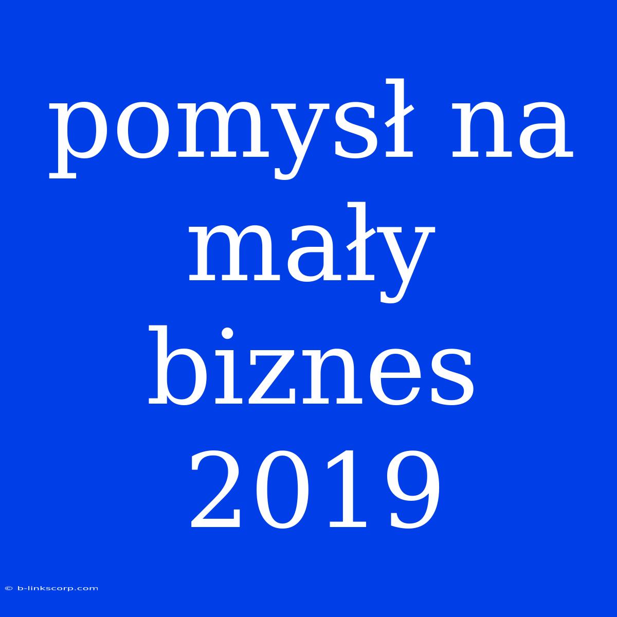 Pomysł Na Mały Biznes 2019