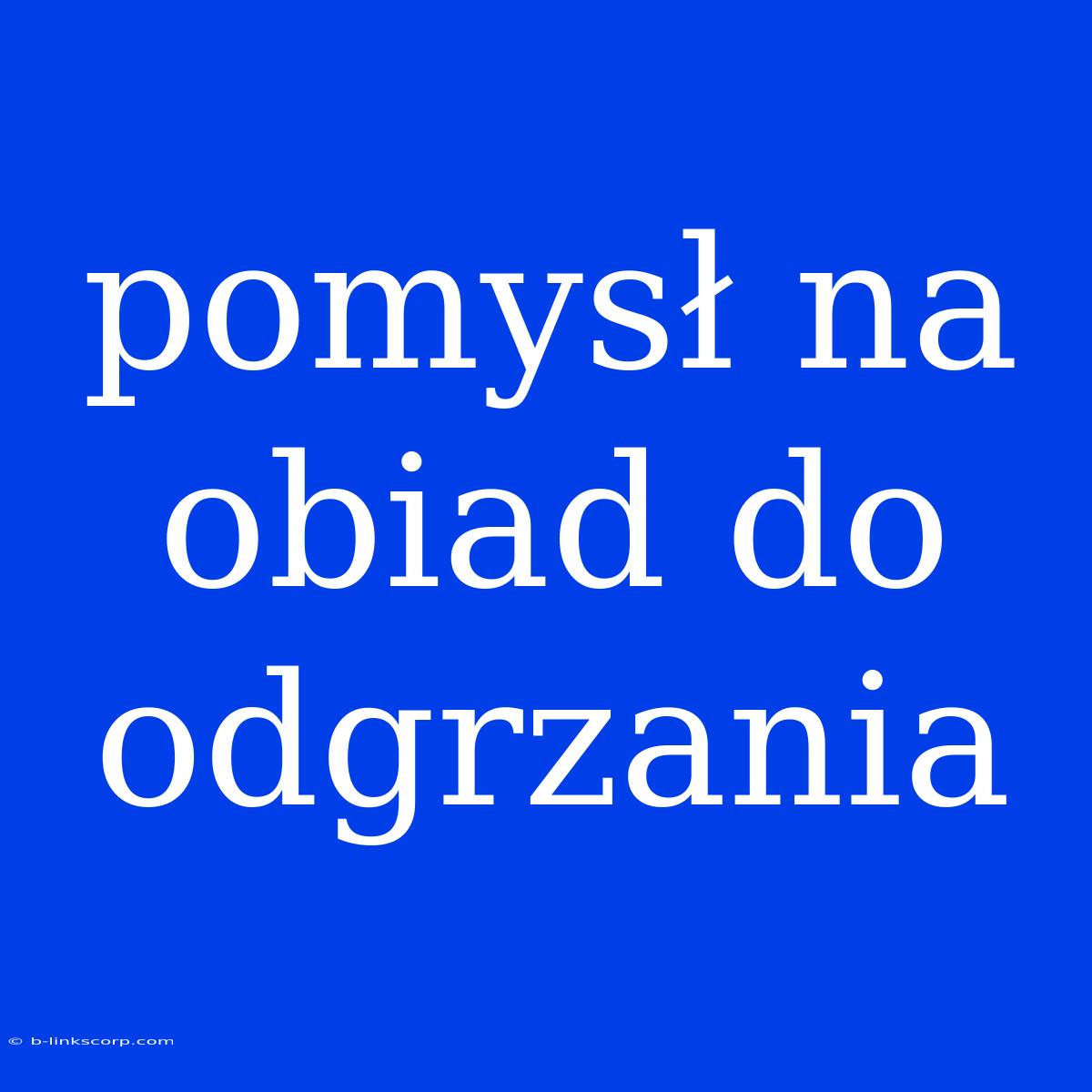 Pomysł Na Obiad Do Odgrzania