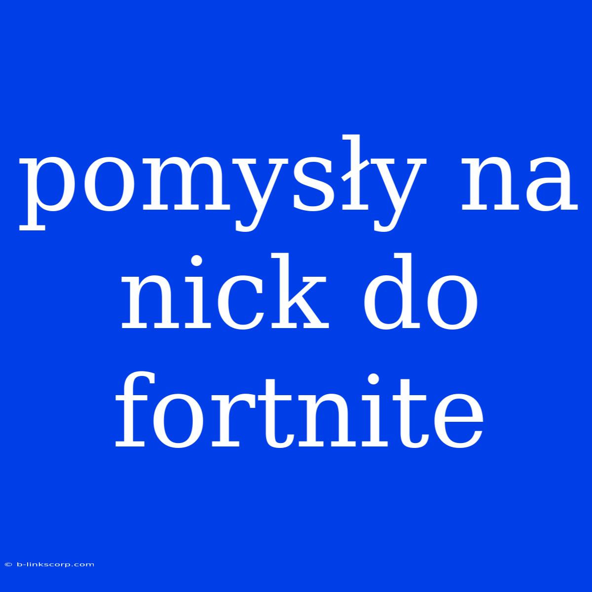 Pomysły Na Nick Do Fortnite