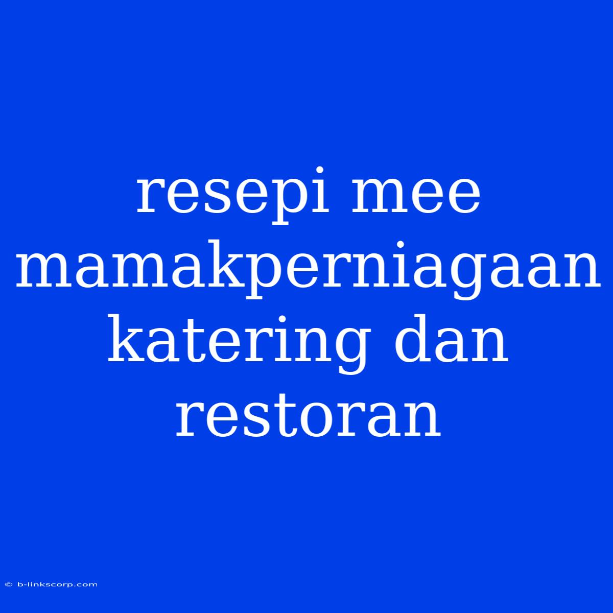 Resepi Mee Mamakperniagaan Katering Dan Restoran